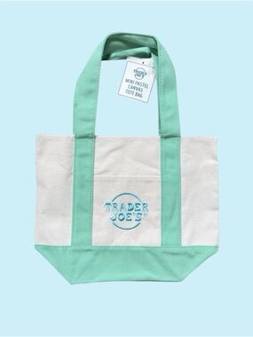 Viral TRADER JOES Mini Pastel Canvas Tote Bag MINT GREEN
